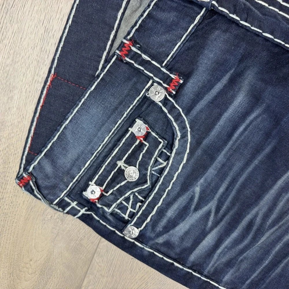 True Religion Ricky Super T Jeans Men's Sz 38 Dark Wash Thick Stitch Whisker